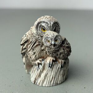 Vintage Bug House Taiwan Owl and Baby Mini Figurine Animal Bone China